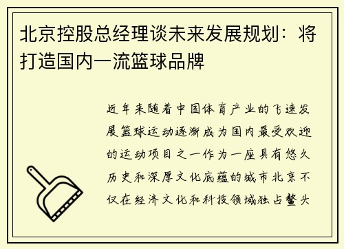 北京控股总经理谈未来发展规划：将打造国内一流篮球品牌